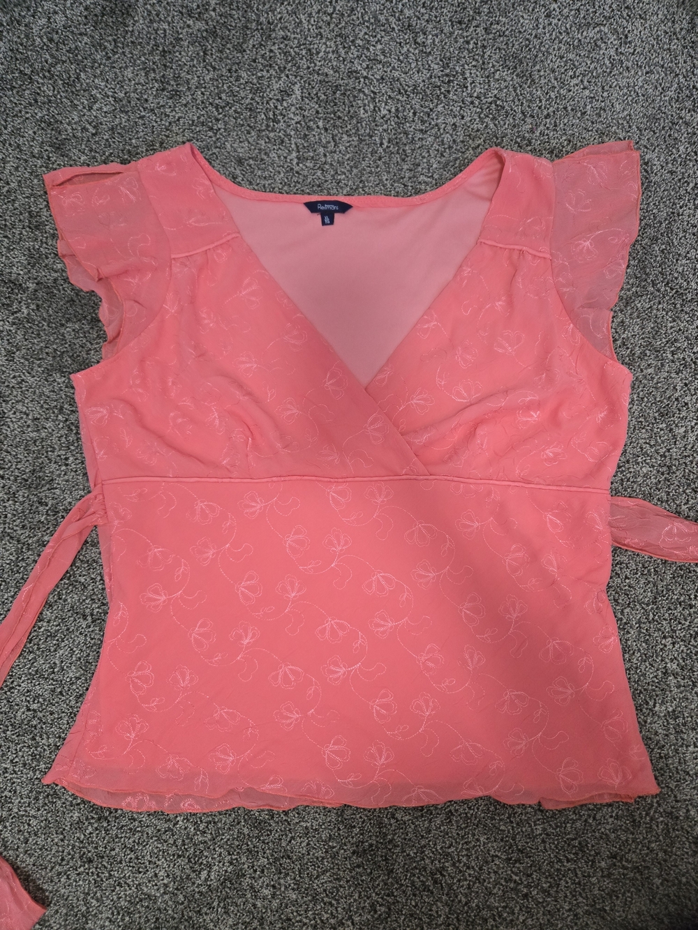 Reitmans Coral Pink Wrap Tie Flutter Sleeve Blouse
